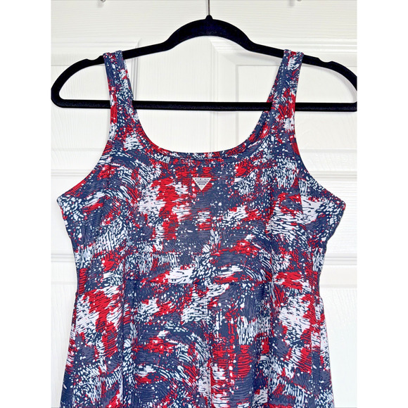 Columbia Omnifreeze Dress Small Red White Blue Waterbrush Cooling Performance - Picture 9 of 10
